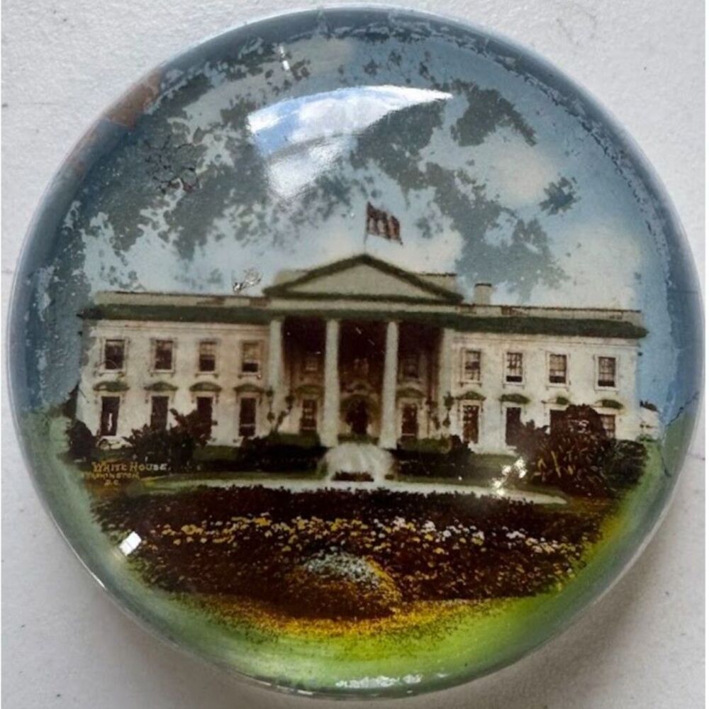 Vintage Paperweight  White House in Spring Glass Dome